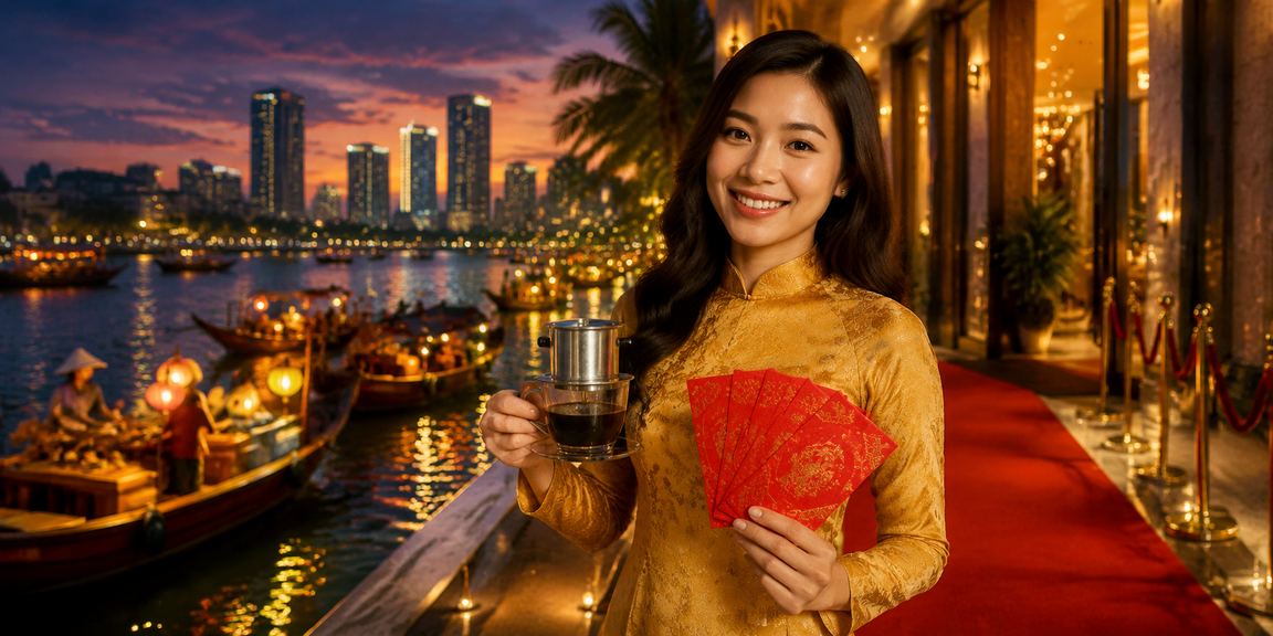 Người dùng nhận phong bì thưởng và kiểm tra tài khoản tại quán cà phê Đà Nẵng
