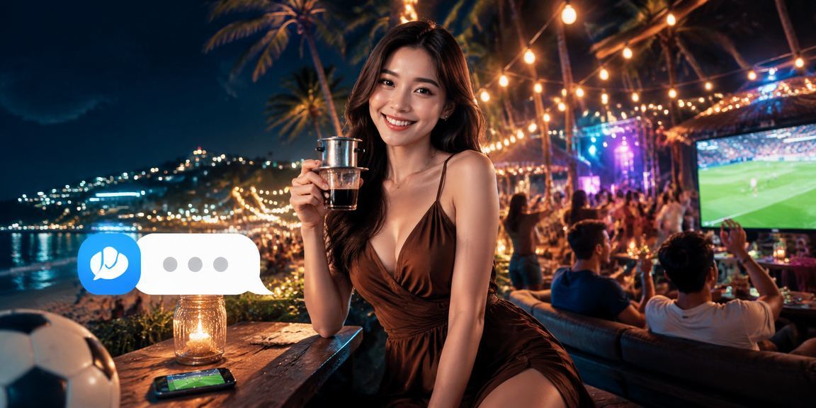 Người dùng tại Phú Quốc đặt cược thể thao VIP qua điện thoại trong quán cà phê